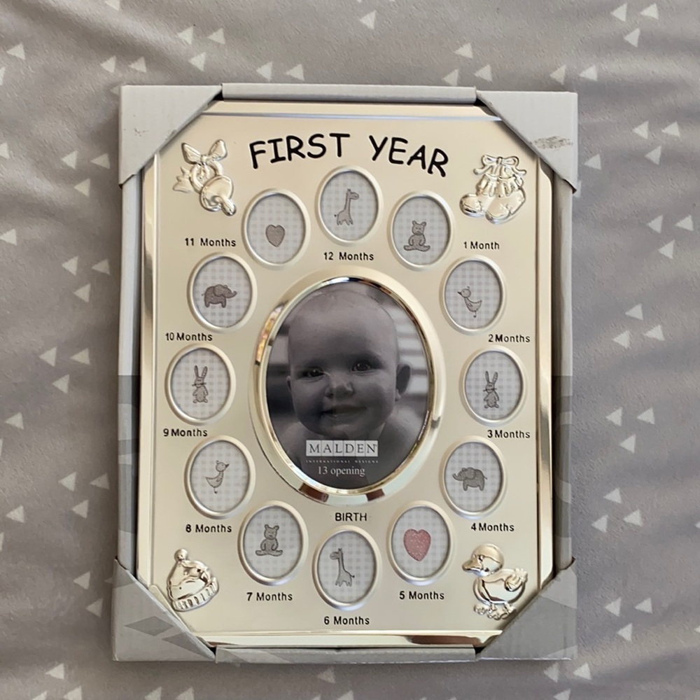 MALDEN International Designs "First Year" Metallic Silver Baby Frame